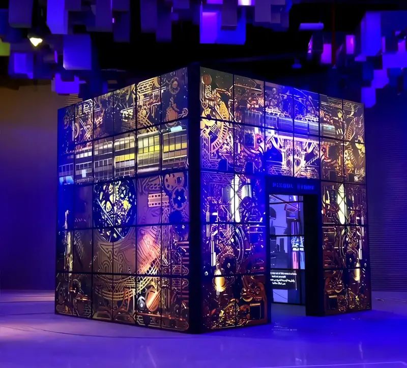 Multi-screen LED cube installation by DigiComm